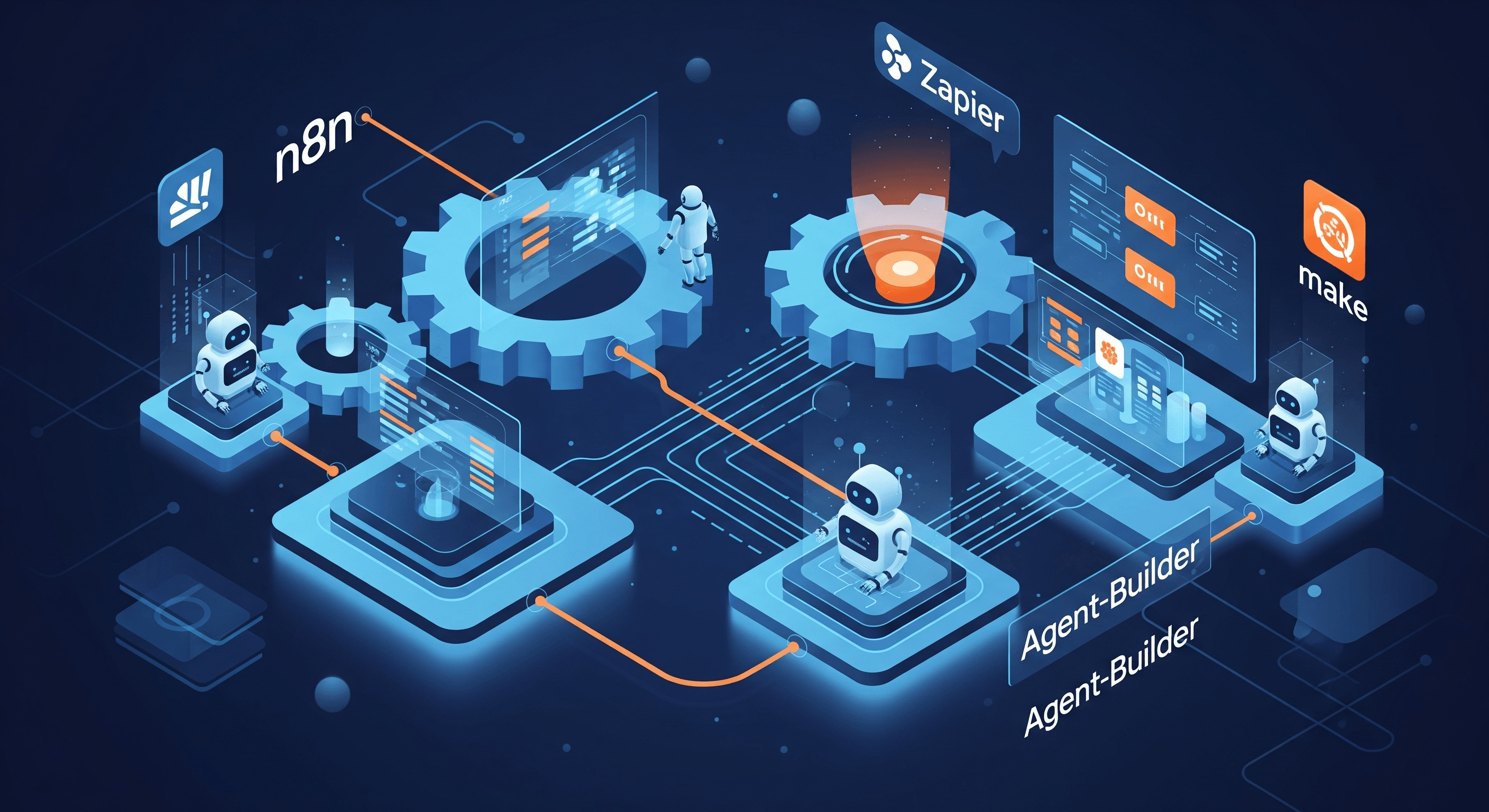 Imagen destacada del artículo: Las 4 Plataformas de Automatización que Están Revolucionando 2025: n8n, Zapier, Make y Agent-Builder