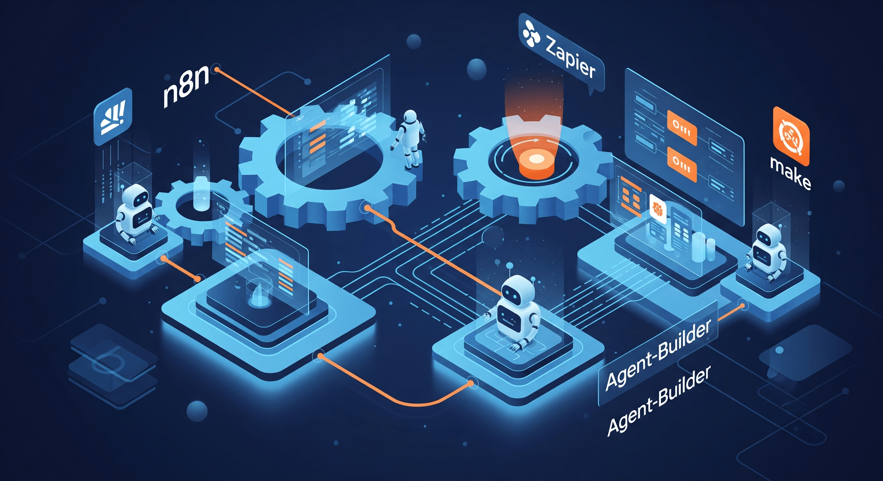 Imagen destacada del artículo: Las 4 Plataformas de Automatización que Están Revolucionando 2025: n8n, Zapier, Make y Agent-Builder